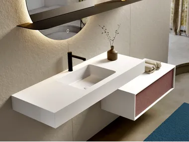 Mobile lavabo singolo in Solid Surface con lavabo integrato KIVU Acquabella