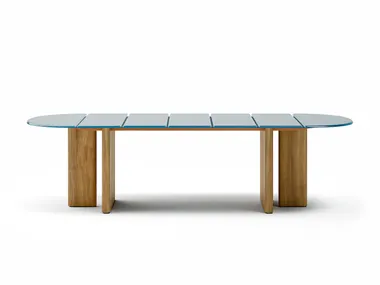 Tavolo da giardino con base in teak e piano in pietra lavica MATERIA Atmosphera