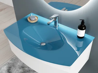 Lavabo sospeso in vetro temperato con piano CAIMA BISELARTE