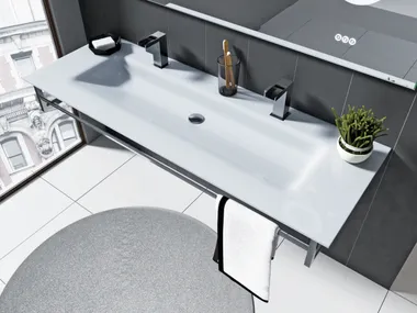 Lavabo doppio sospeso in vetro termoformato con piano FORM BISELARTE