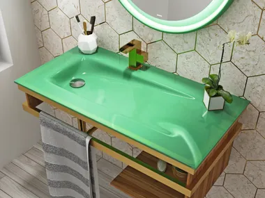 Lavabo rettangolare sospeso in vetro termoformato con piano SINGLE BISELARTE