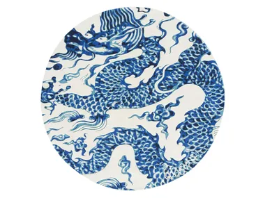 Tappeto rotondo in lana BLUE CHINA BLANCO GAN