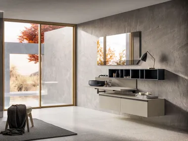 Mobile lavabo singolo sospeso con cassetti e specchio DEEP COMP. 5 Birex