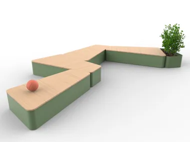 Panchina modulare in acciaio e legno con fioriera integrata senza schienale DOLMEN CITYSì