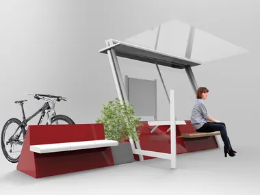 Pensilina con pannelli fotovoltaici per biciclette e motorini e per fermata autobus PIUMA CITYSì