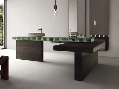 Mobile lavabo ad angolo in legno di noce e vetro OPUS FALPER