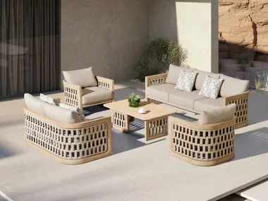 Lounge set da giardino in teak e tessuto RIVA HIGOLD