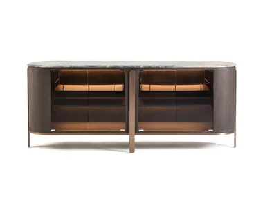 Madia in legno e vetro con illuminazione integrata e piano in marmo TIME HOTHING