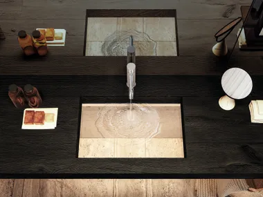 Lavabo sospeso in legno e vetro con piano DEPTH Lago