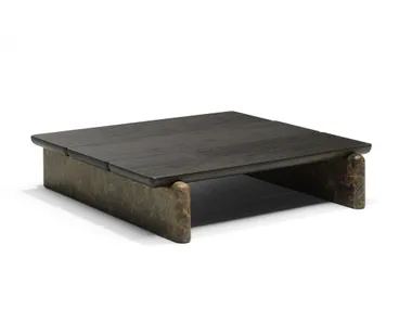 Tavolino quadrato basso in legno e marmo Dark Emperador FORMA Linteloo
