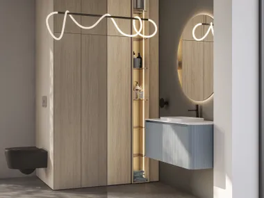 Mobile lavabo singolo sospeso in HPL con specchio INFINITY ROUND 3 Mobilcrab