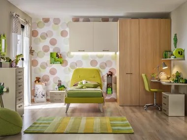 Cameretta a ponte con cabina armadio e letto imbottito KC424 Moretti Compact
