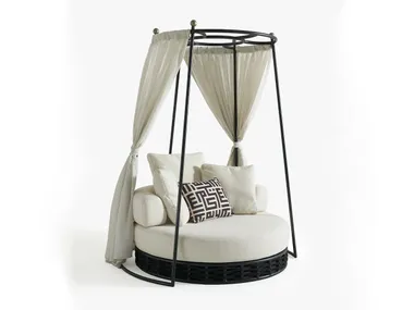 Letto da giardino rotondo in tessuto a baldacchino con parasole DESTINA NDESIGN