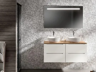 Mobile lavabo sospeso doppio in Ocritech con cassetti SOFT Neobath