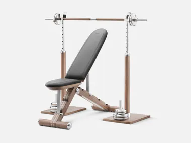 Set panca per sollevamento pesi in noce e pelle BYSTRA PENT.