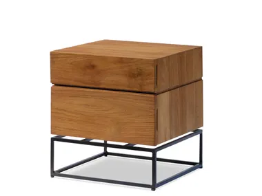 Comodino quadrato in teak con cassetti ELEMENTS Pilma