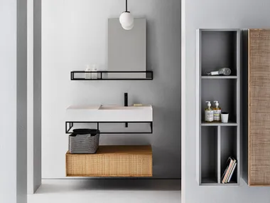 Lavabo rettangolare sospeso con porta asciugamani ELEMENT 124 Pirovano