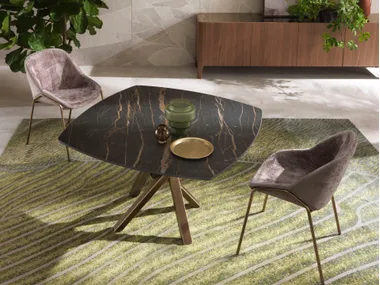 Tavolo quadrato fisso e allungabile con piano in ceramica o legno SHANGAI SQUARE RIFLESSI