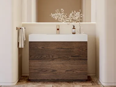 Mobile lavabo da terra con lavabo integrato in Corian® GAIA FREESTANDING WOOD RILUXA