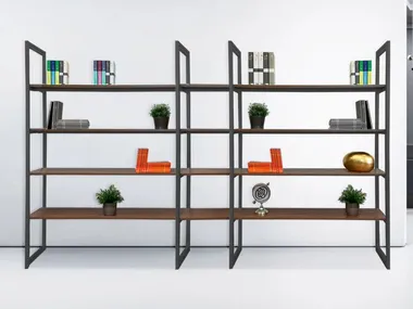 Libreria ufficio modulare autoportante a giorno in alluminio e legno EFFE STUDIO T